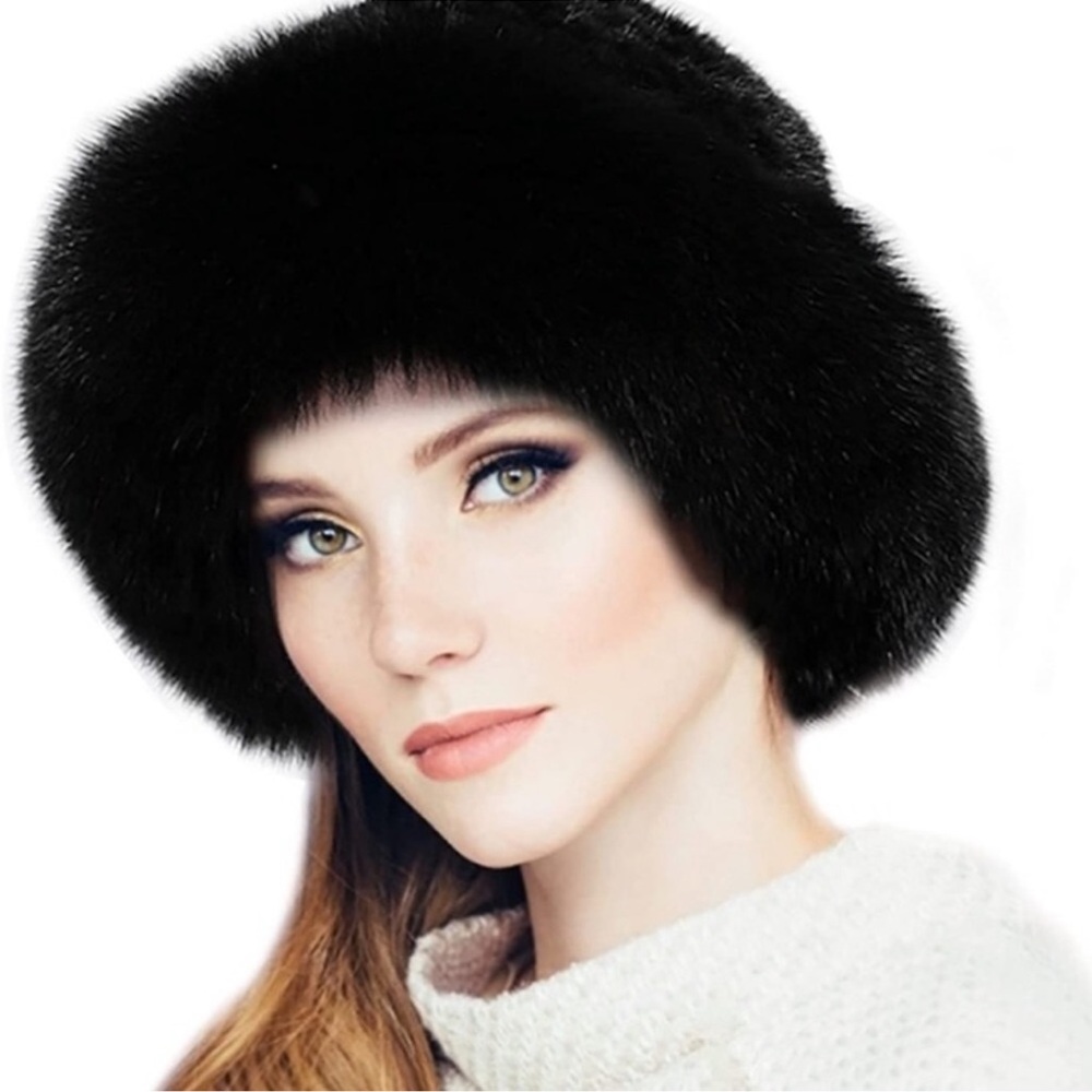Winter Black Mink Fox Fur Hat NEW